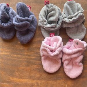 Cozy Baby Booties Set in Pink, Gray, and Purple